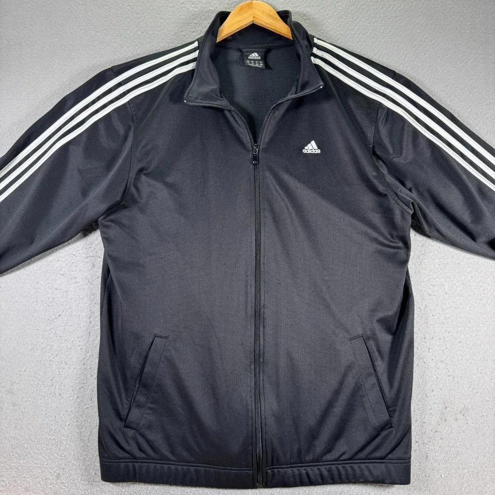 Vintage Adidas Climalite‎ Track Jacket Mens Large Black Stripes Embroidered Mesh